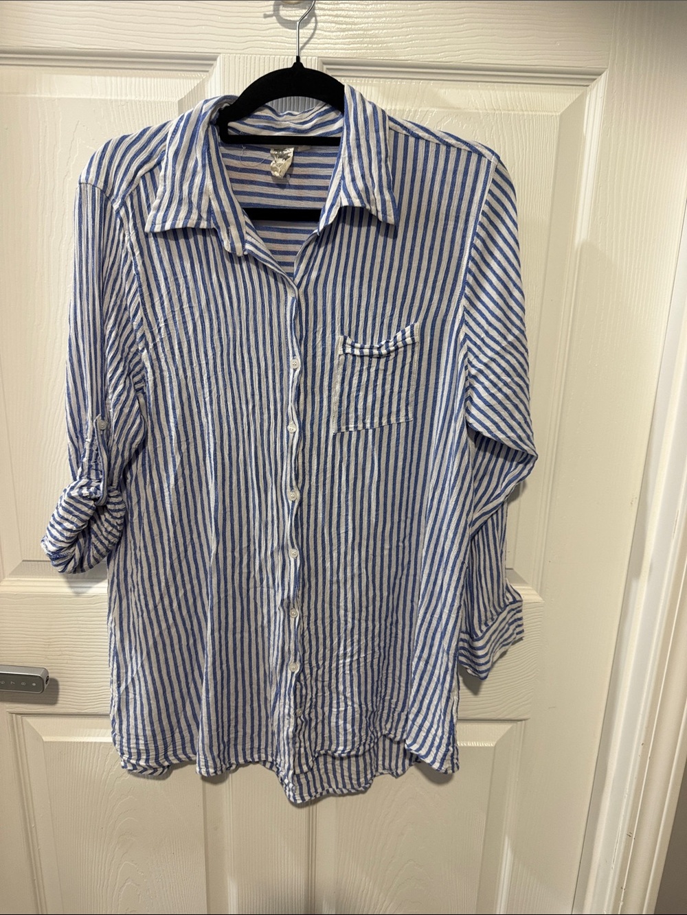 Violet Sky Striped Blue & White Women’s Button-Up Shirt